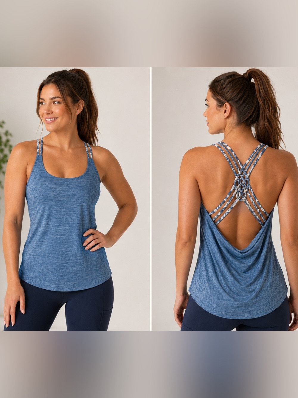 Lululemon Blue Heathered Strappy Back Tank Top Size 8